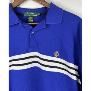 Lauren Ralph Lauren Polo Shirt Womens Medium Blue Striped Crest Logo Cotton‎